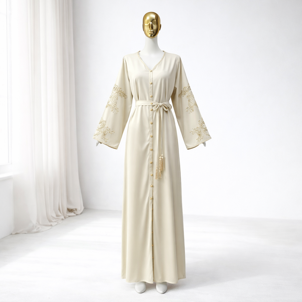 Elegant Swirl Detail Belted Abaya