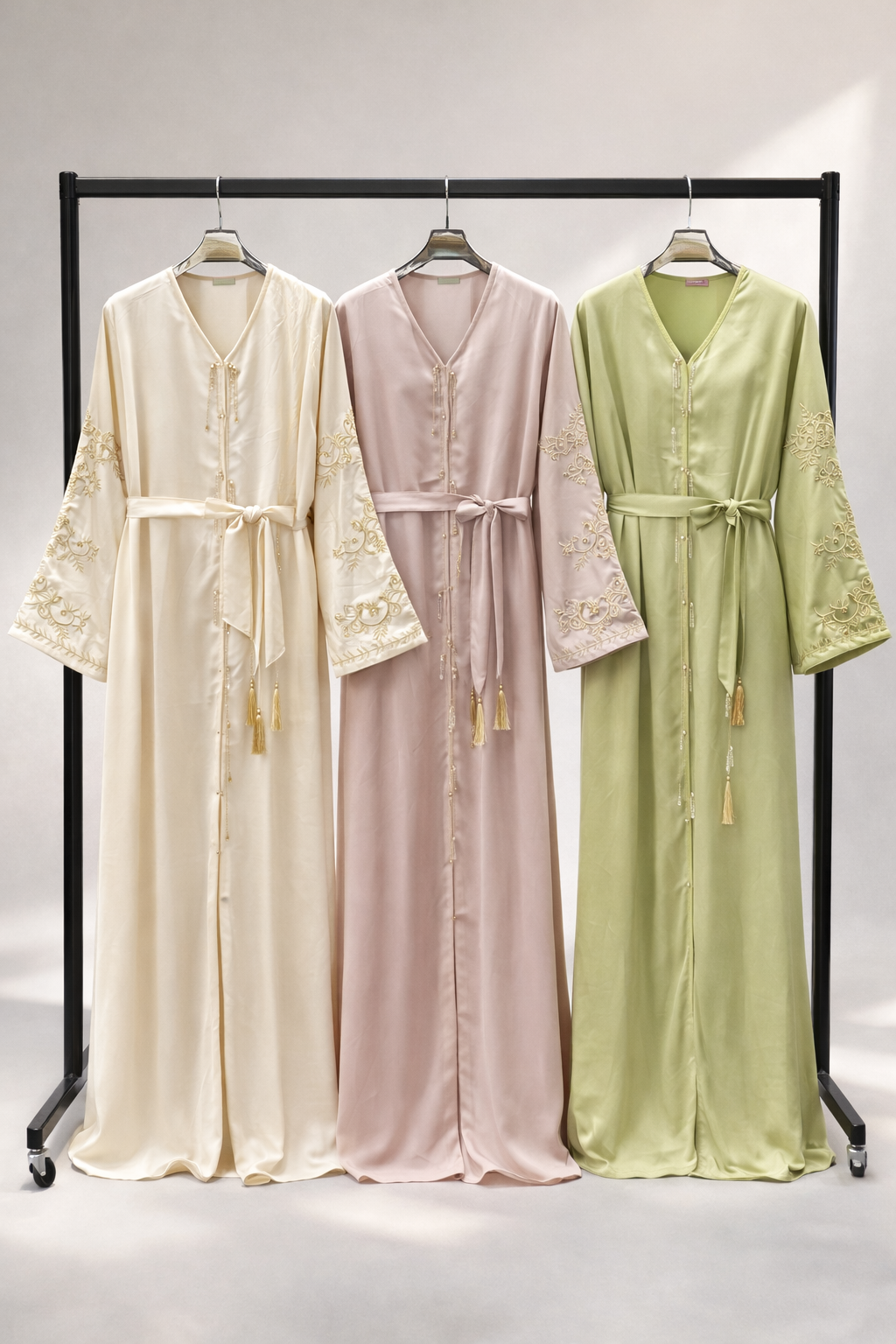 Elegant Swirl Detail Belted Abaya