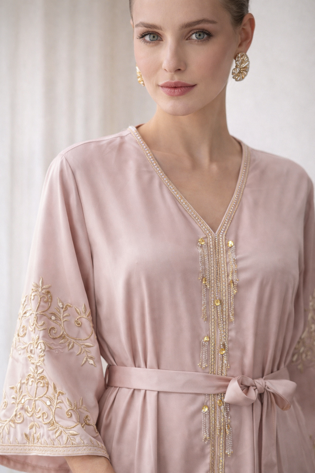 Elegant Swirl Detail Belted Abaya