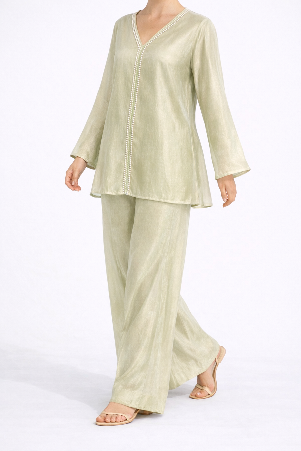 Organza Pearl Bead Trim Co-ord Set with pockets