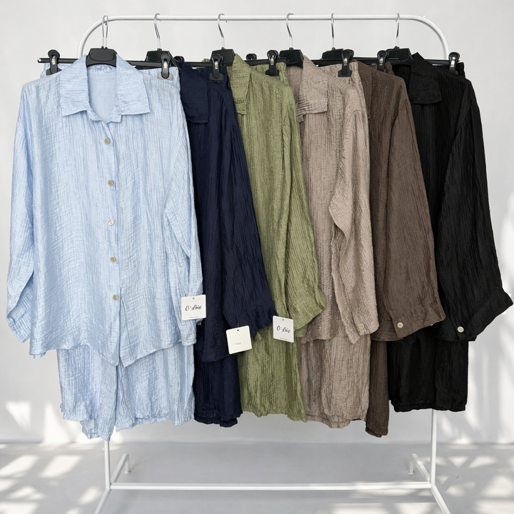 Cotton cheesecloth Modest two piece shirt set