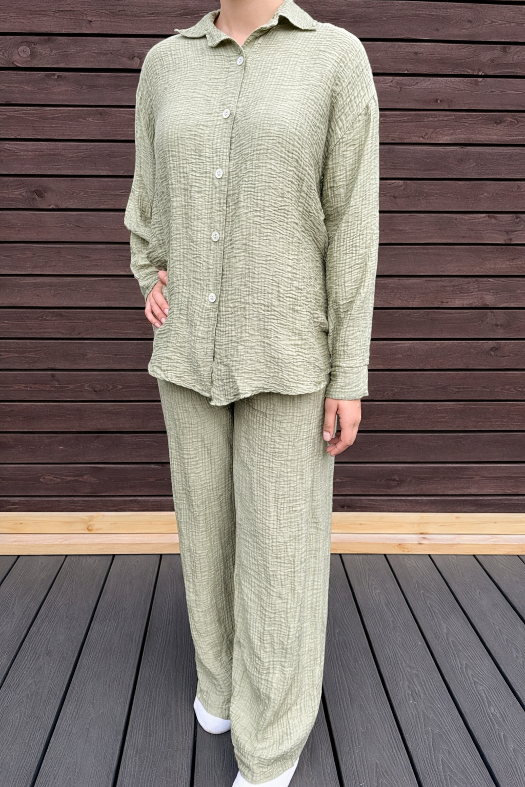 Cotton cheesecloth Modest two piece shirt set