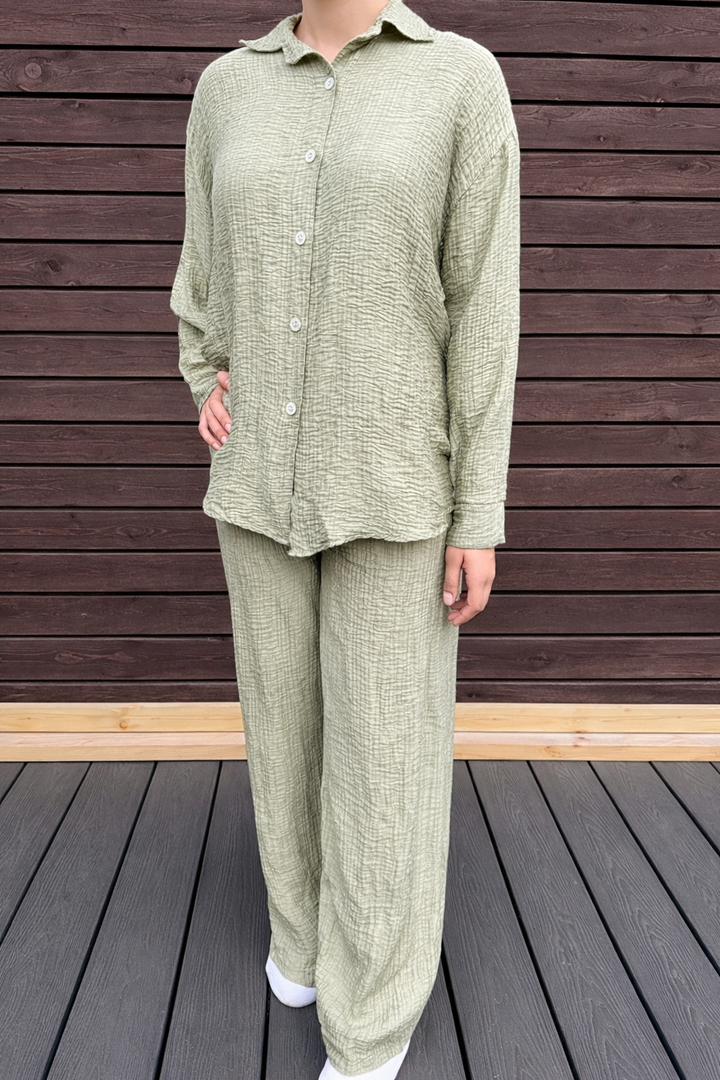 Cotton cheesecloth Modest two piece shirt set