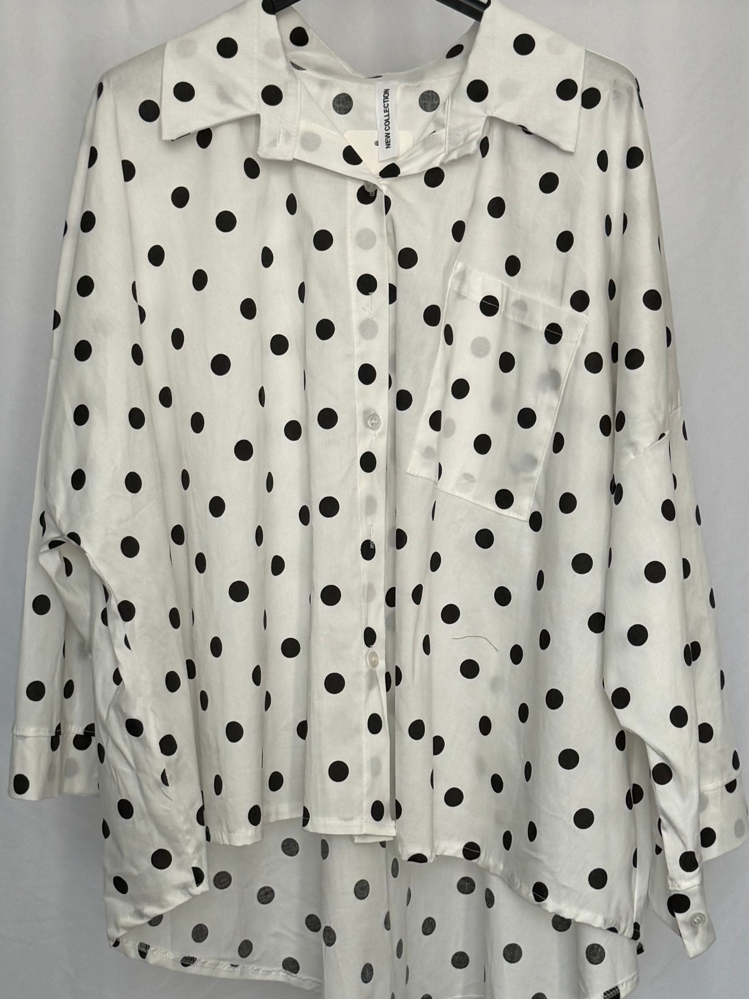 Oversized Polka Dot High Low Cotton blend Shirt