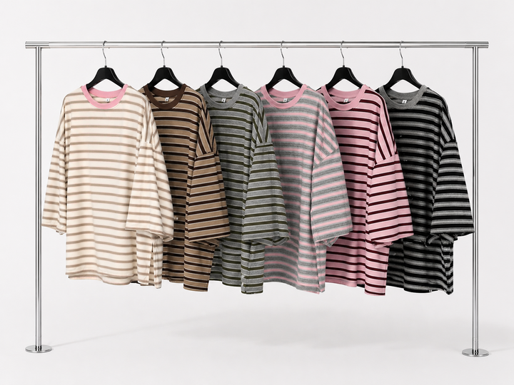 Striped oversized casual everyday cotton blend tshirt