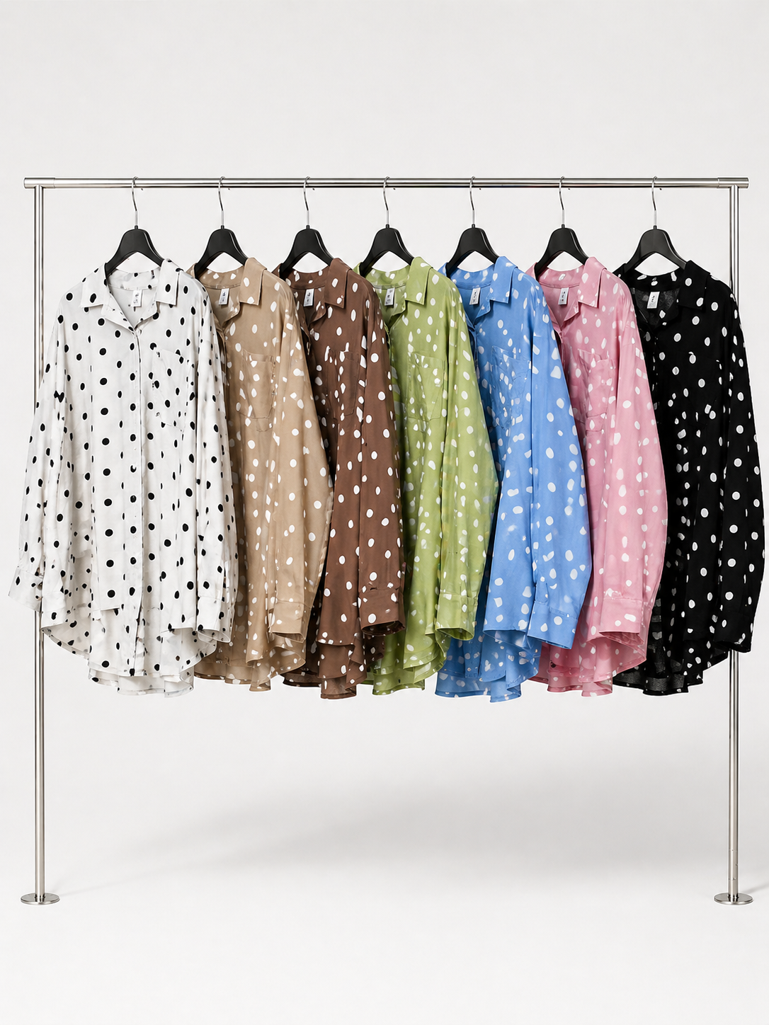 Oversized Polka Dot High Low Cotton blend Shirt