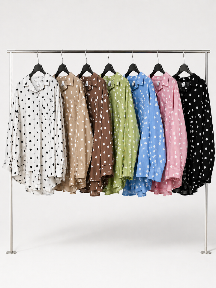 Oversized Polka Dot High Low Cotton blend Shirt