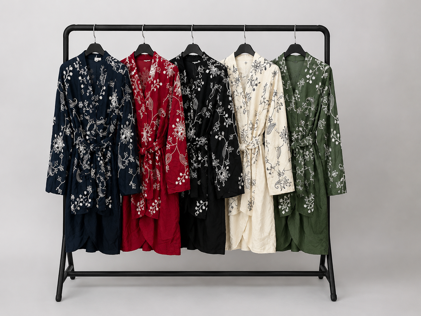 Embroidered floral thread detail belted set
