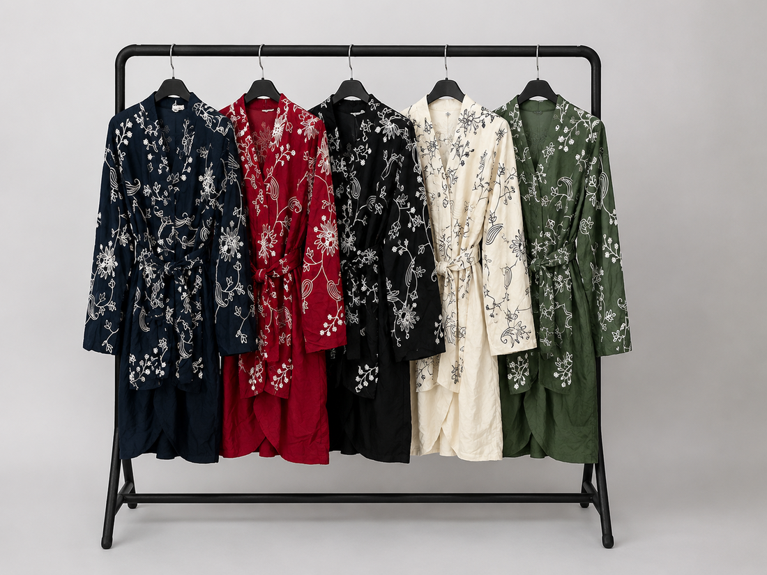 Embroidered floral thread detail belted set