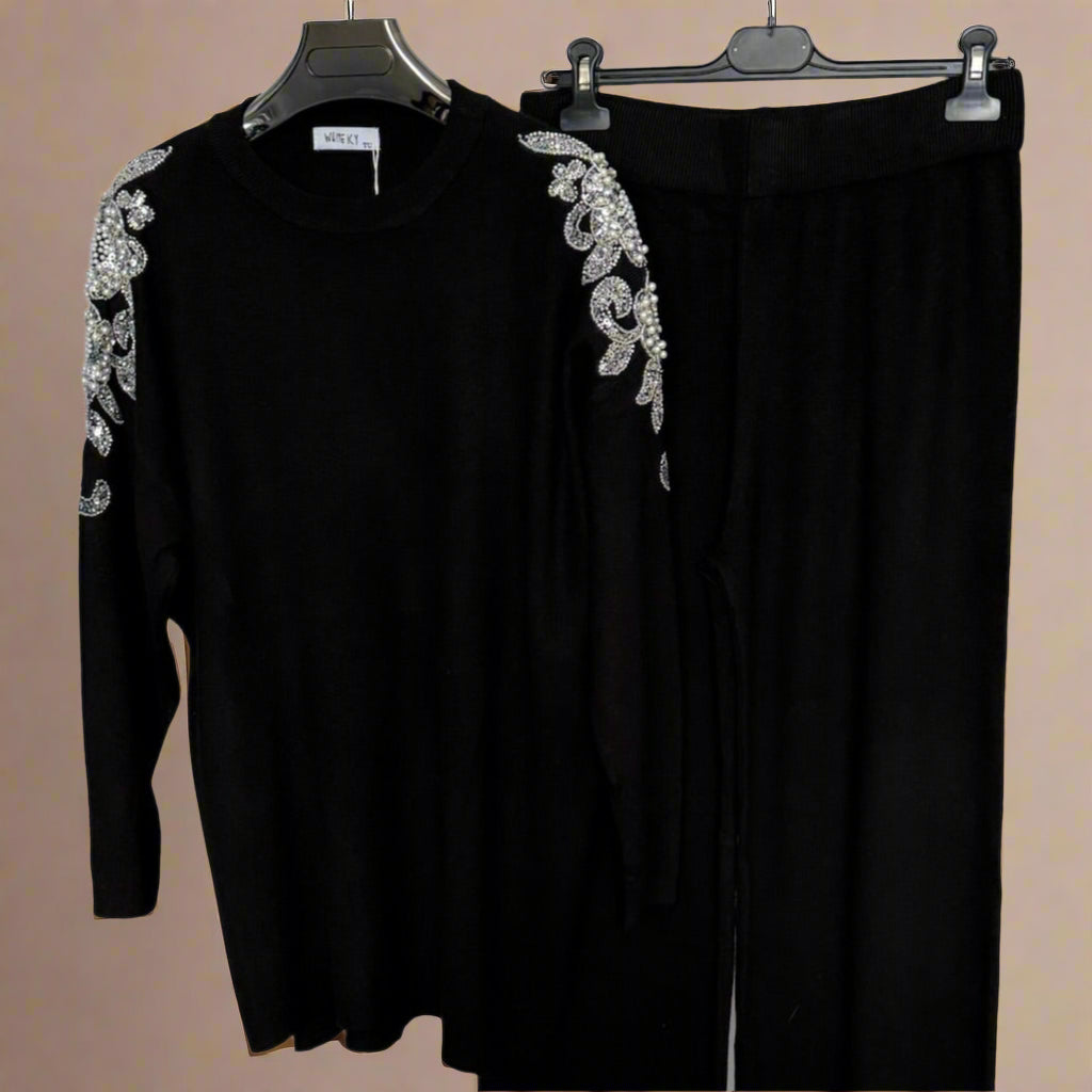 Embellished shoulder round neck jumper set