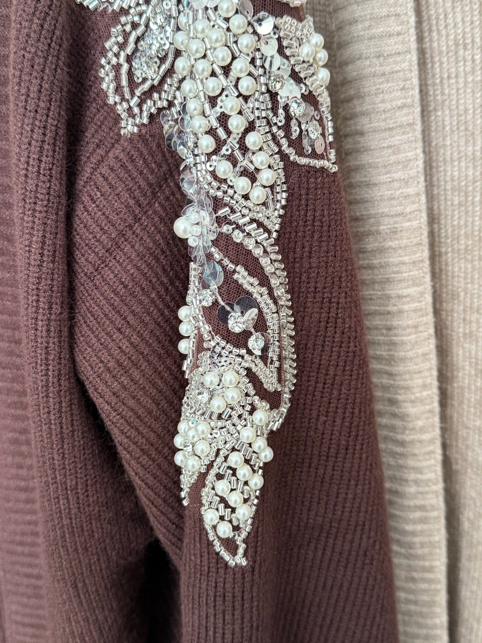 Embellished shoulder long cardigan