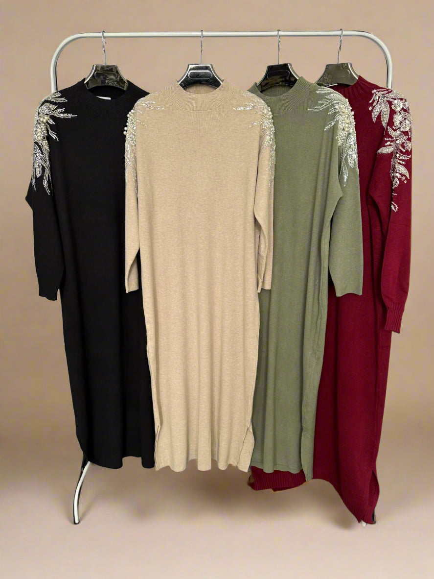 Embellished shoulder Long Jumper Dress