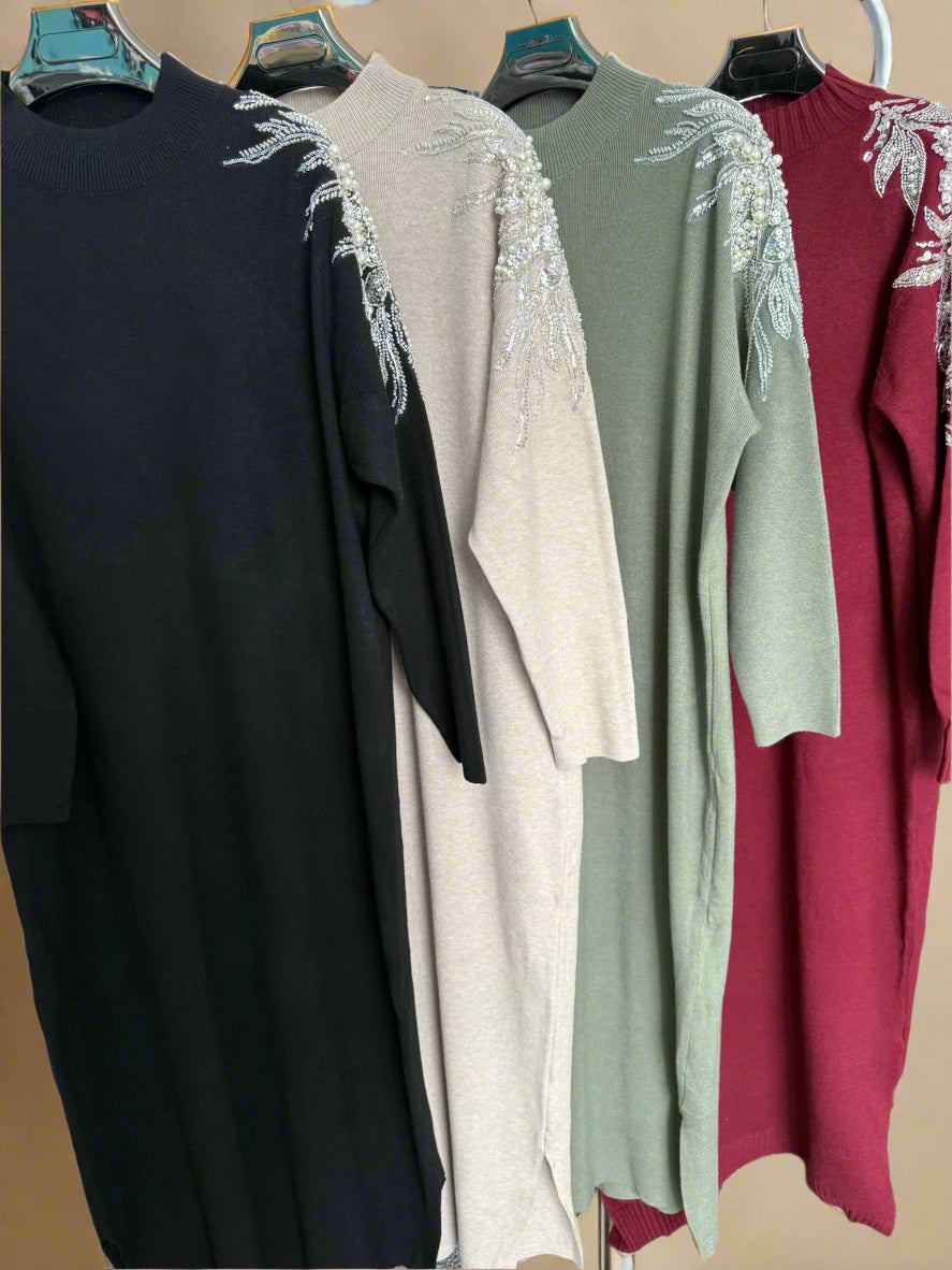 Embellished shoulder Long Jumper Dress