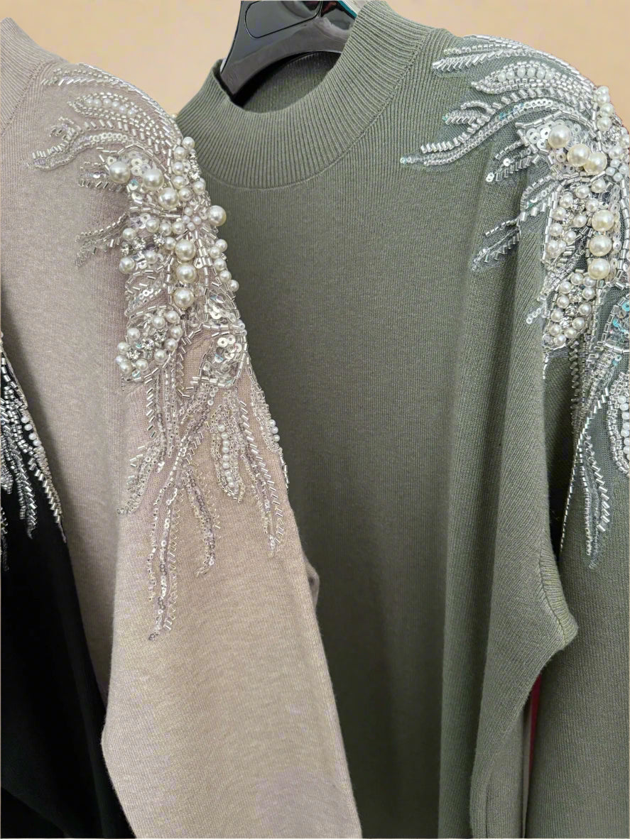 Embellished shoulder Long Jumper Dress