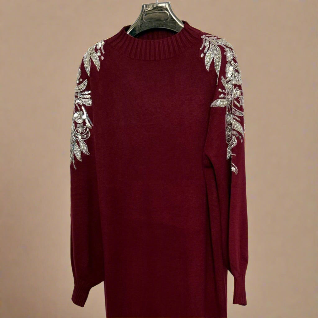 Embellished shoulder Long Jumper Dress