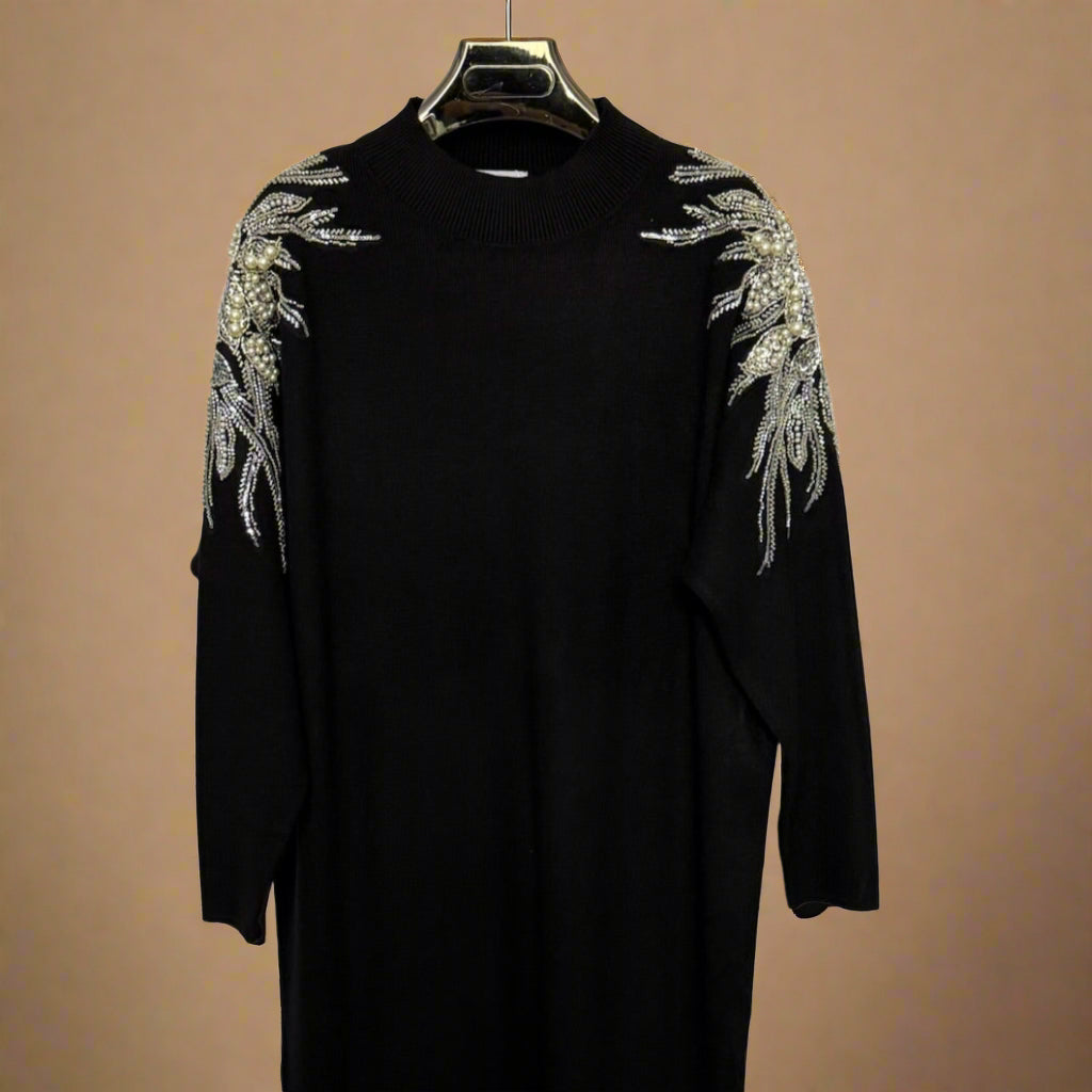 Embellished shoulder Long Jumper Dress