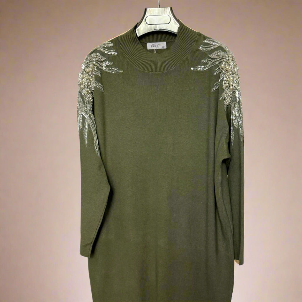 Embellished shoulder Long Jumper Dress