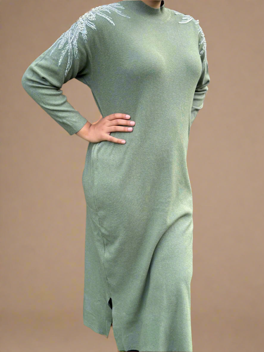Embellished shoulder Long Jumper Dress