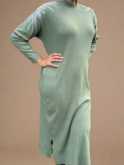 Embellished shoulder Long Jumper Dress