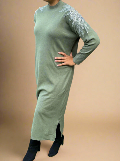 Embellished shoulder Long Jumper Dress