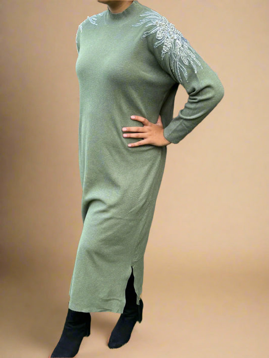 Embellished shoulder Long Jumper Dress