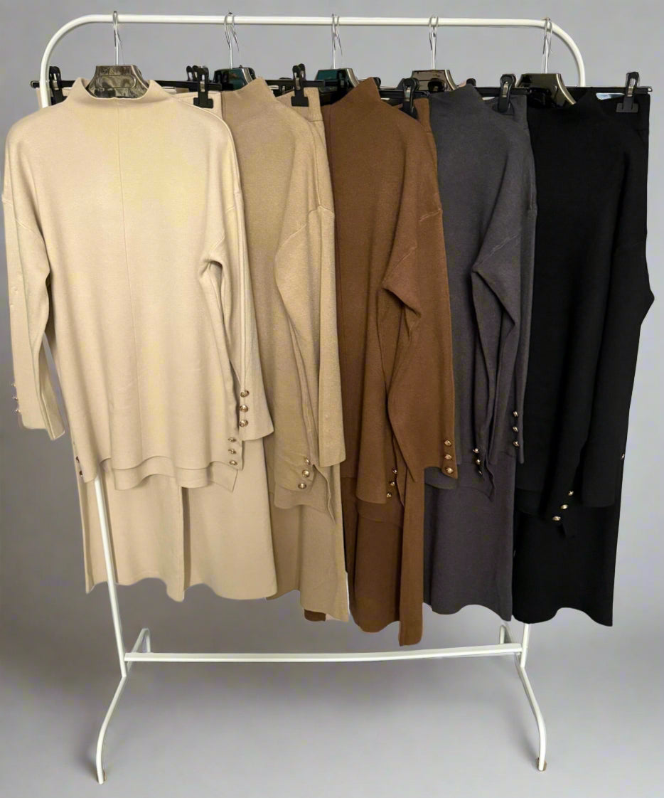 Gold buttons high neck Co-ord Set