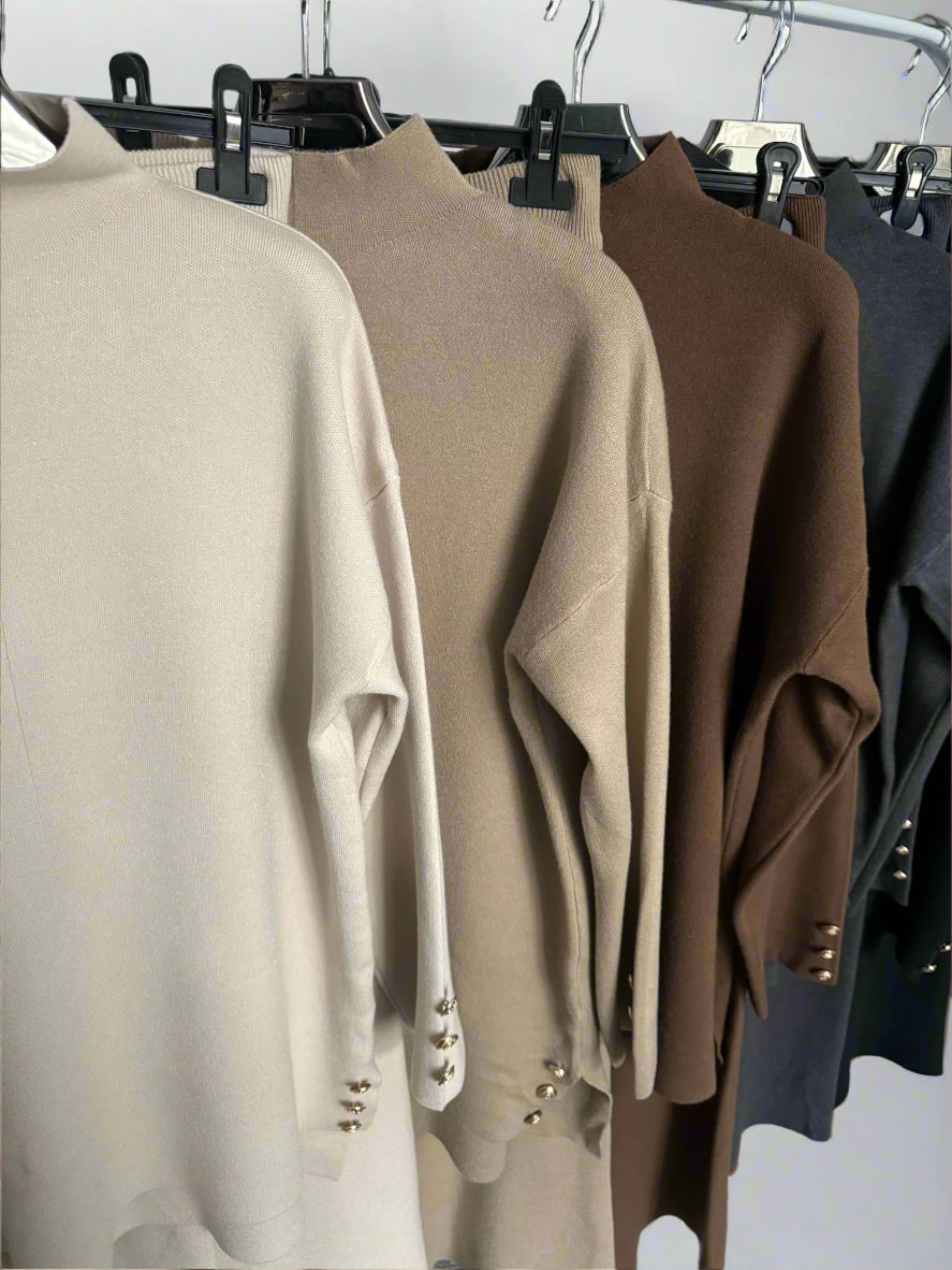 Gold buttons high neck Co-ord Set