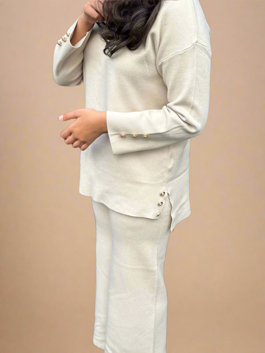 Gold buttons high neck Co-ord Set