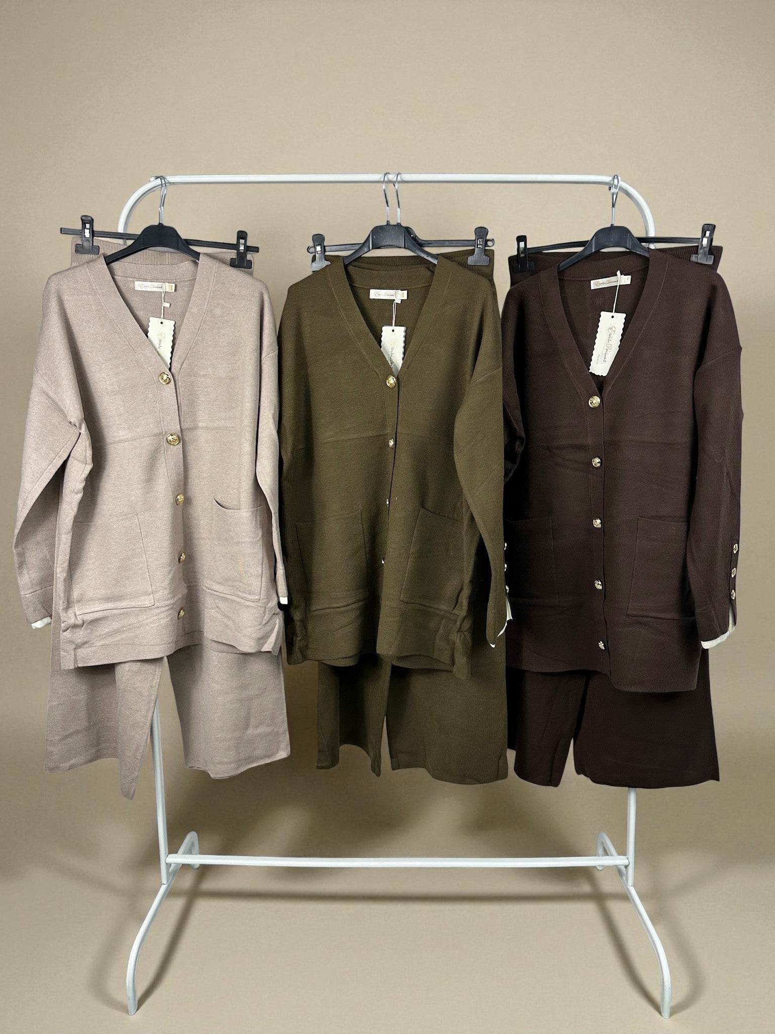 Knit Gold Button Cardigan Set