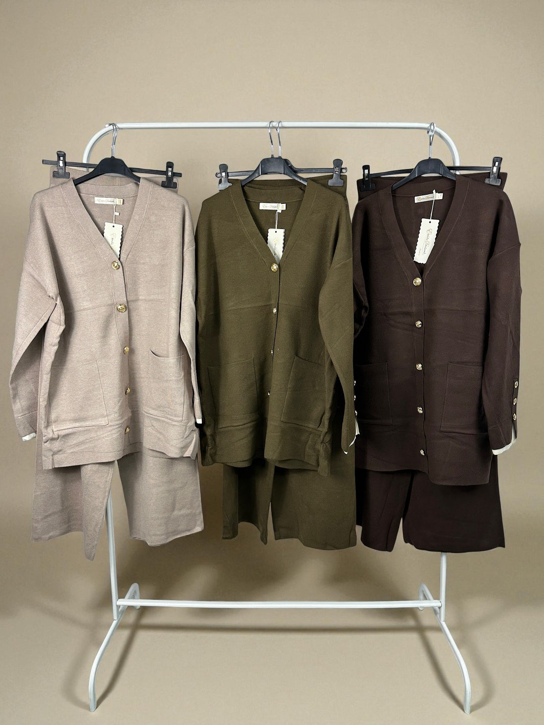 Knit Gold Button Cardigan Set