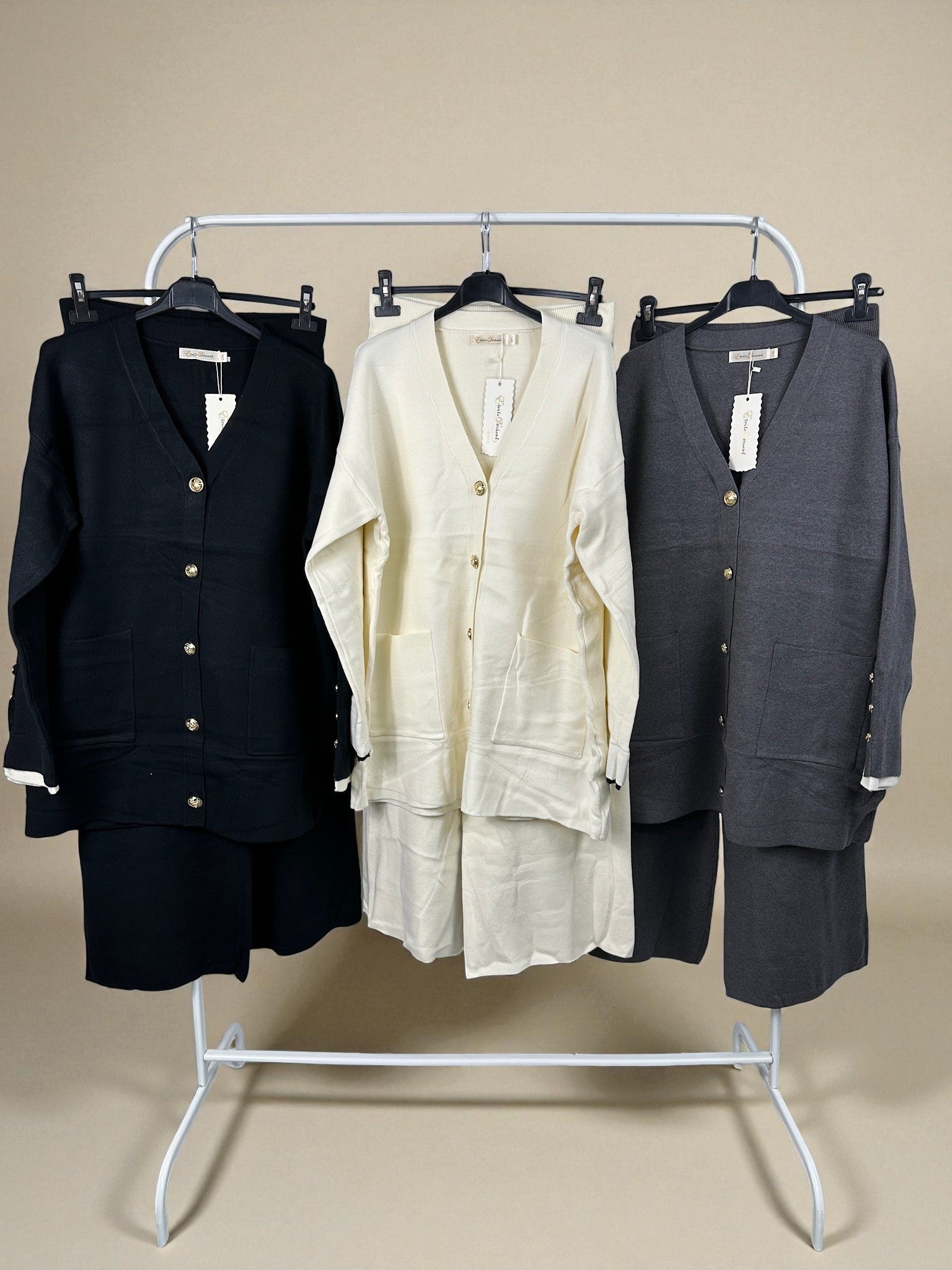 Knit Gold Button Cardigan Set