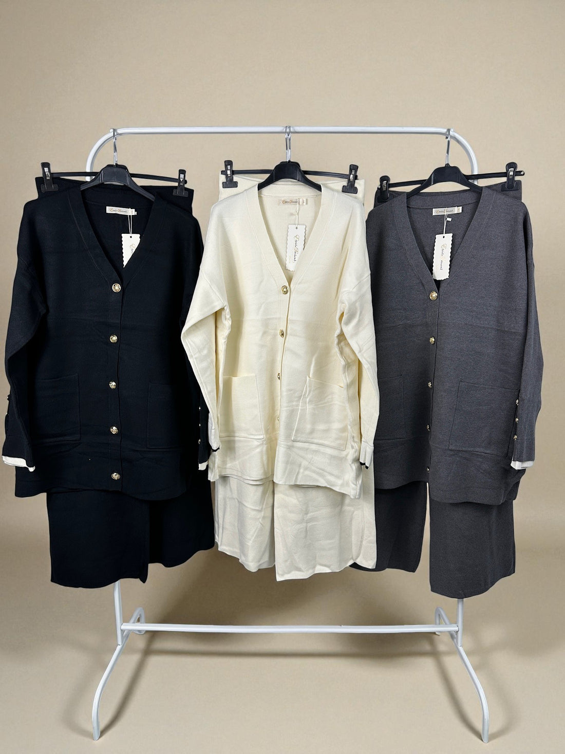 Knit Gold Button Cardigan Set