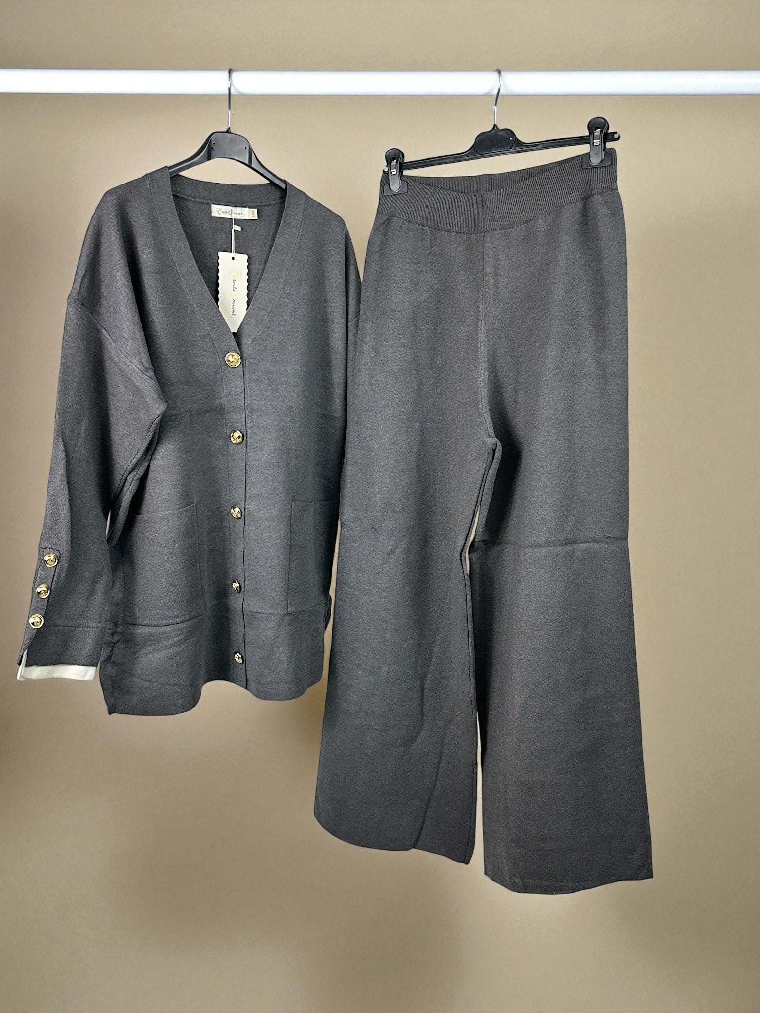 Knit Gold Button Cardigan Set