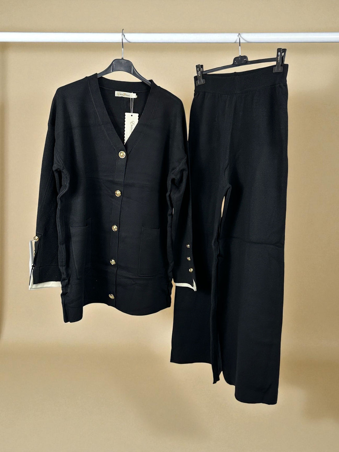 Knit Gold Button Cardigan Set