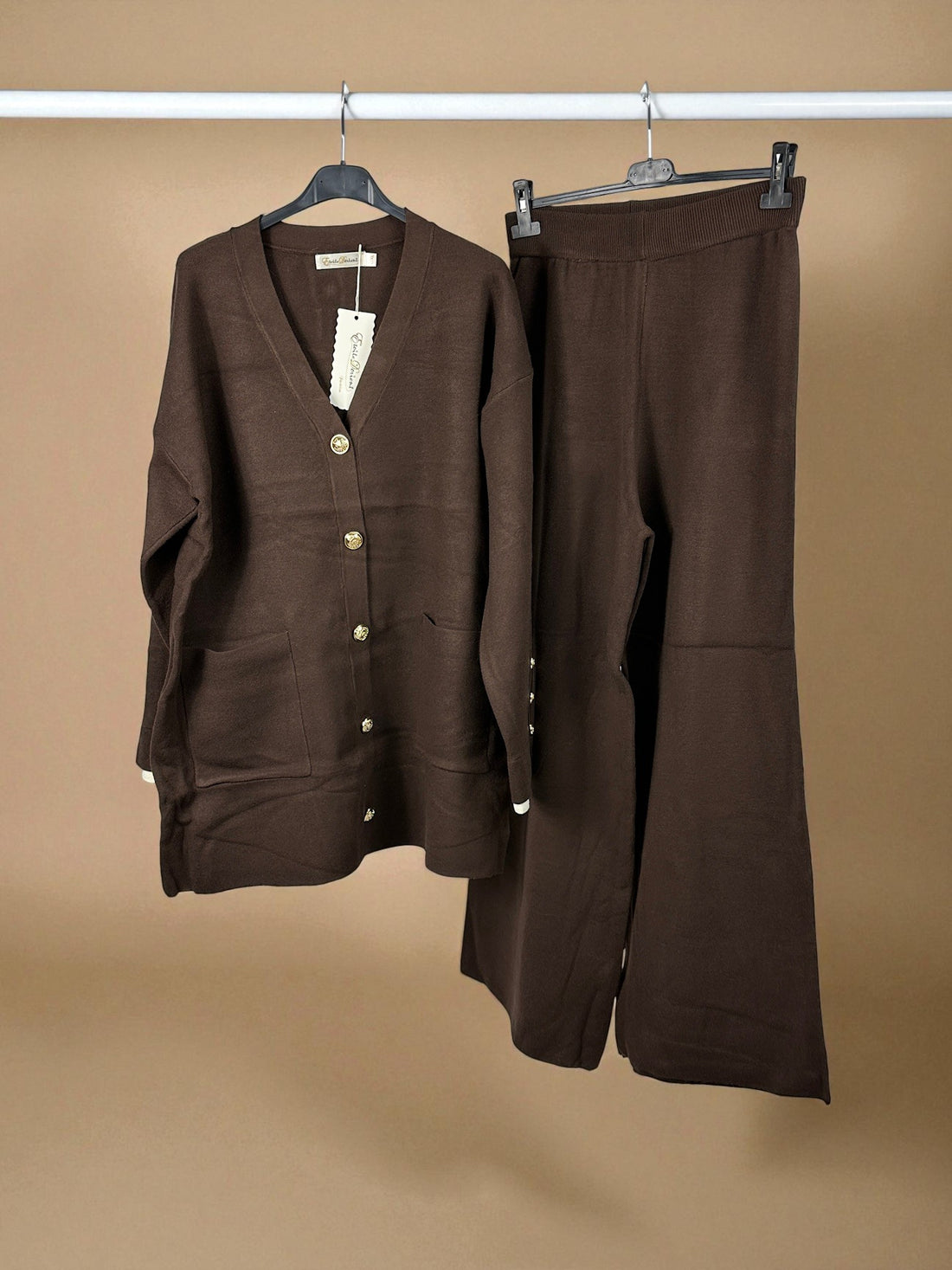 Knit Gold Button Cardigan Set