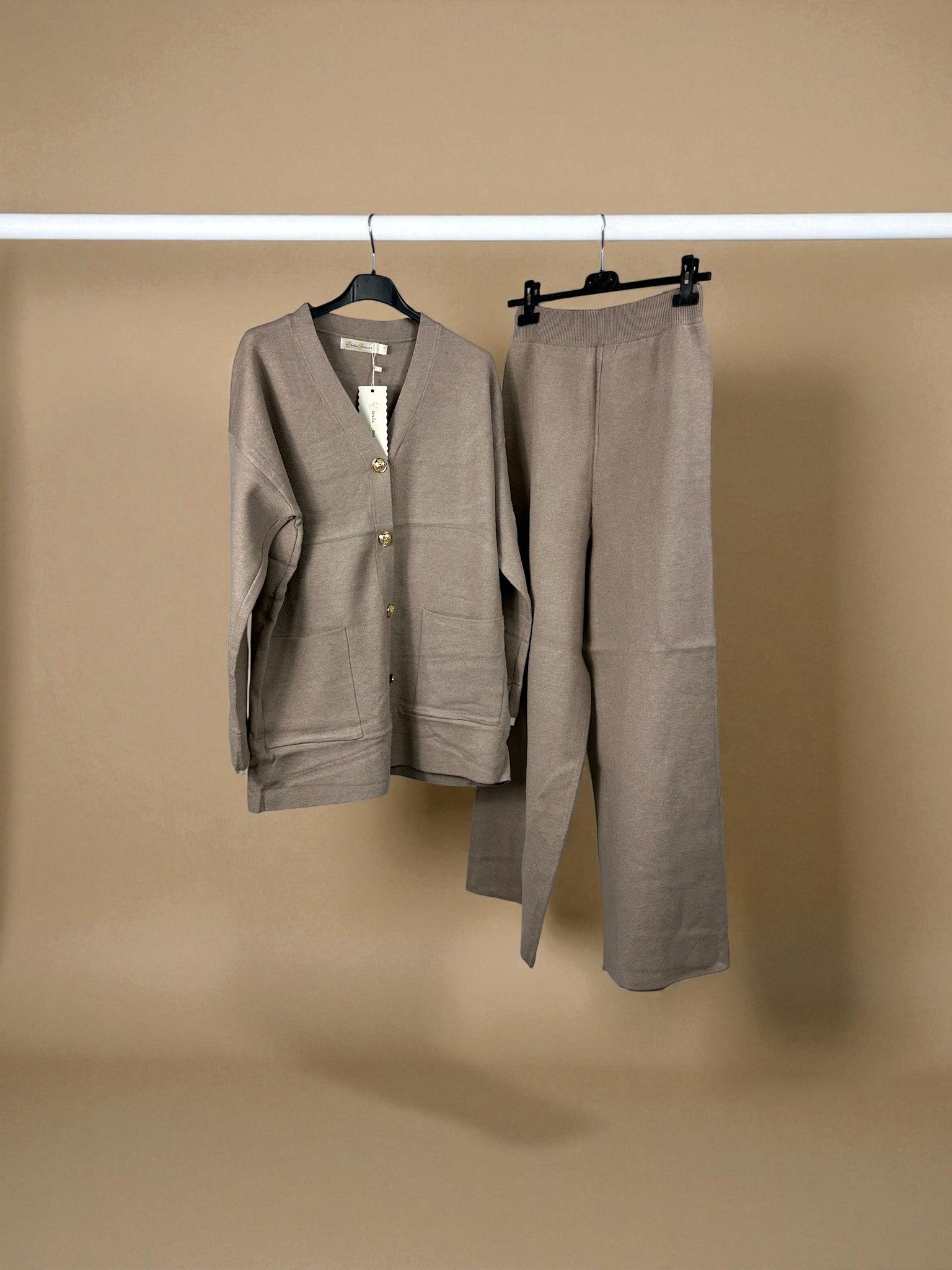 Knit Gold Button Cardigan Set